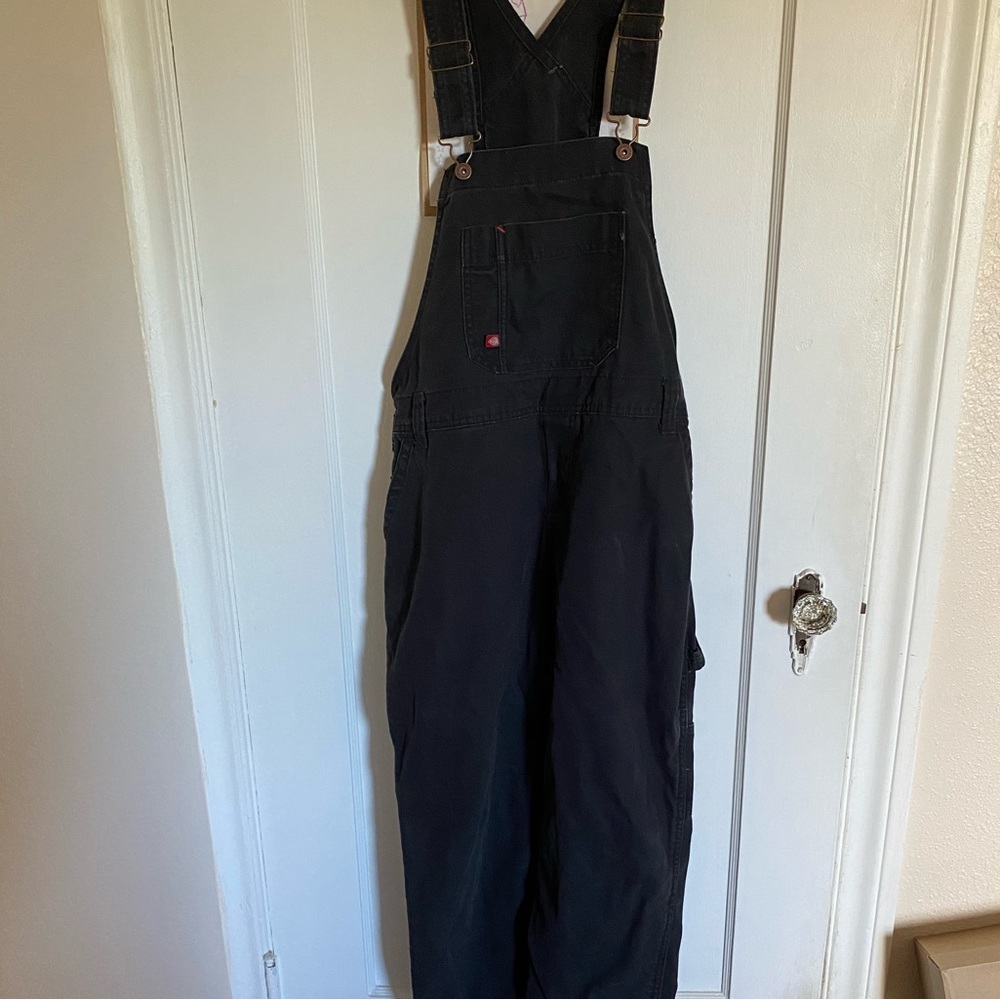 rinsed black dickies women’s relaxed overalls